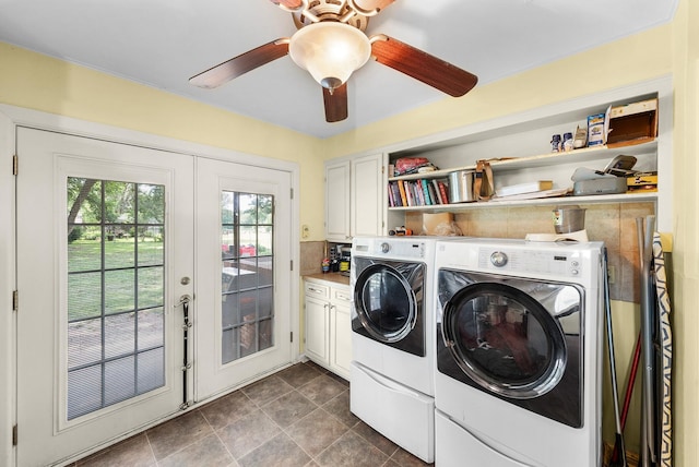 808 S Main St, Winnsboro, TX 75494 - washroom featuring cabinet space, french doors, separate washer and dryer, and a ceiling fan