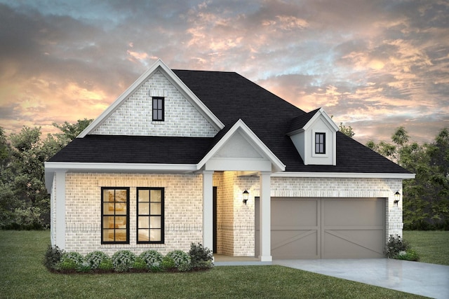 2233 Lakelet Dr, Mckinney, TX 75071 - view of front of property with brick siding, an attached garage, concrete driveway, a lawn, and a shingled roof
