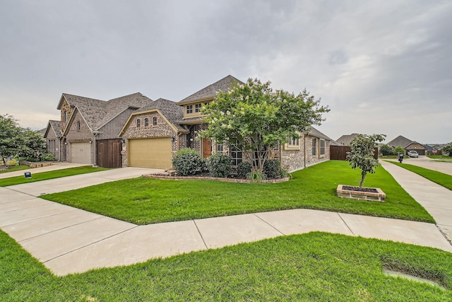 11741 Buckthorn Dr, Fort Worth, TX 76108 - view of front of house with brick siding, a front yard, concrete driveway, and stone siding