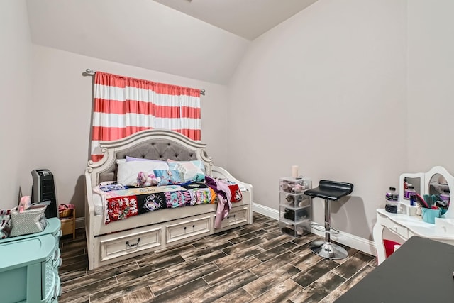 11741 Buckthorn Dr, Fort Worth, TX 76108 - bedroom with lofted ceiling, dark wood finished floors, and baseboards