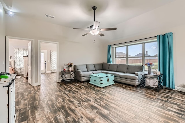 11741 Buckthorn Dr, Fort Worth, TX 76108 - living room with wood finished floors, a ceiling fan, and baseboards