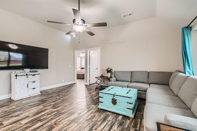 11741 Buckthorn Dr, Fort Worth, TX 76108 - living area with wood finished floors, lofted ceiling, ceiling fan, and baseboards