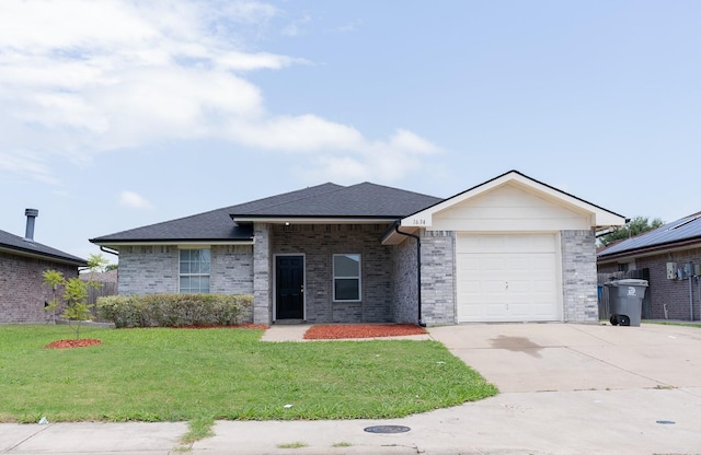 1634 Palm Beach Ave, Dallas, TX 75217 - ranch-style home with concrete driveway, a garage, a front yard, a shingled roof, and brick siding