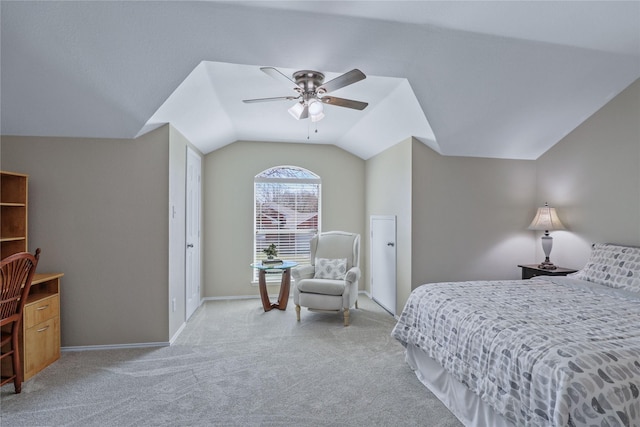 2904 Coventry Ln, Mckinney, TX 75069 - bedroom with carpet floors, vaulted ceiling, baseboards, and ceiling fan
