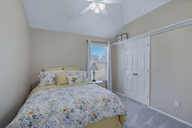 2904 Coventry Ln, Mckinney, TX 75069 - bedroom with carpet, lofted ceiling, a ceiling fan, and baseboards