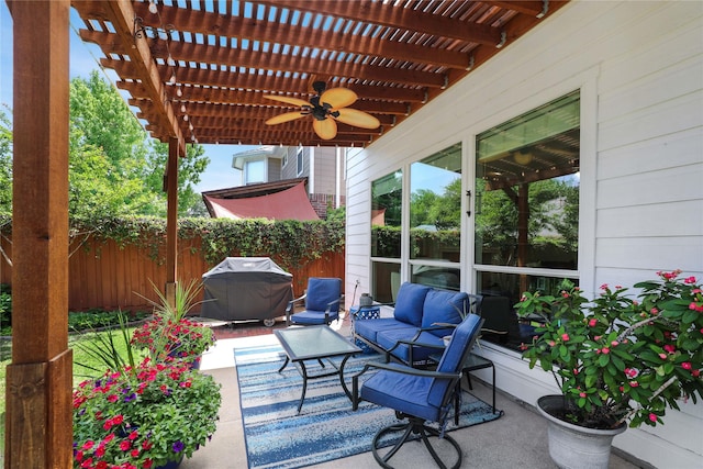 2904 Coventry Ln, Mckinney, TX 75069 - view of patio with a pergola, area for grilling, ceiling fan, and outdoor lounge area