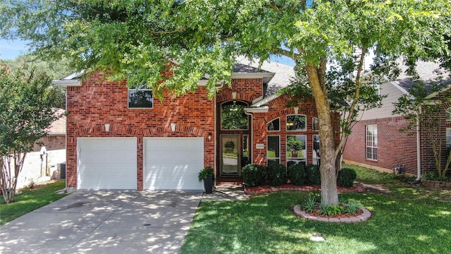 2904 Coventry Ln, Mckinney, TX 75069 - view of front of property featuring concrete driveway, a front lawn, brick siding, an attached garage, and central AC unit