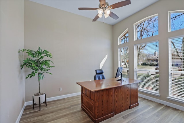 2904 Coventry Ln, Mckinney, TX 75069 - home office with light wood finished floors, baseboards, and ceiling fan