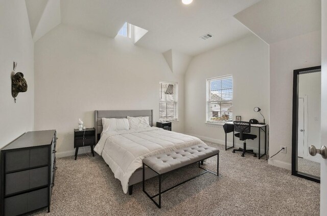 2414 Seth Dr, Midlothian, TX 76065 - bedroom with lofted ceiling, light carpet, baseboards, and a skylight