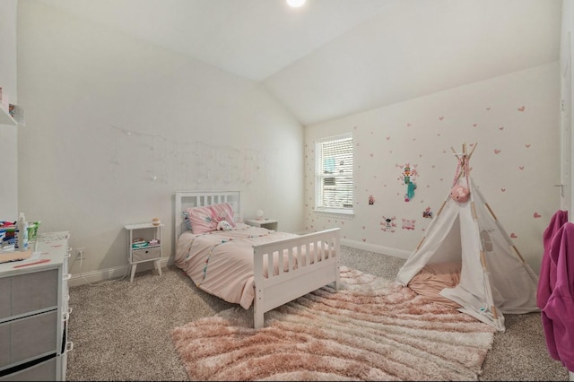 2414 Seth Dr, Midlothian, TX 76065 - bedroom featuring carpet flooring, baseboards, and vaulted ceiling