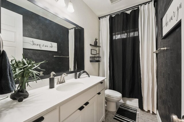 2414 Seth Dr, Midlothian, TX 76065 - bathroom with vanity, toilet, tile patterned flooring, and a shower with curtain