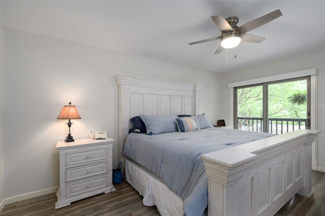 207 Wales Dr, Pottsboro, TX 75076 - bedroom with access to outside, baseboards, dark wood finished floors, and a ceiling fan