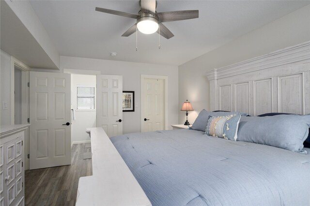 207 Wales Dr, Pottsboro, TX 75076 - bedroom with access to outside, dark wood-type flooring, baseboards, and a ceiling fan