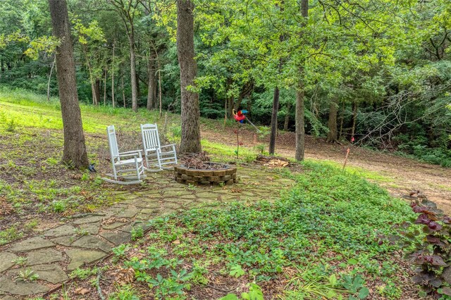 207 Wales Dr, Pottsboro, TX 75076 - view of yard featuring an outdoor fire pit and a view of trees