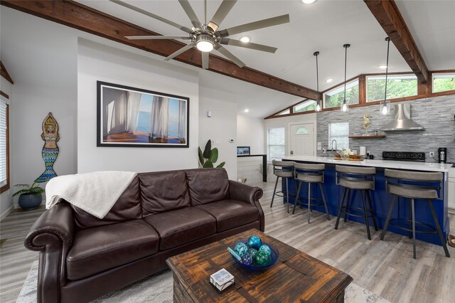 207 Wales Dr, Pottsboro, TX 75076 - living area with ceiling fan, light wood-type flooring, plenty of natural light, recessed lighting, and baseboards