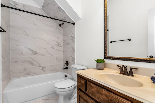 4312 Oxbow Dr, Mckinney, TX 75072 - full bath featuring vanity, marble finish floors, toilet, and shower / bath combination