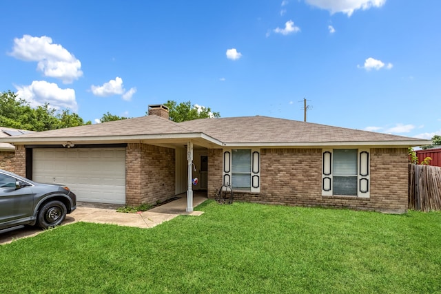 1100 Sandy Trail Dr, Allen, TX 75002 - single story home with brick siding, a garage, a chimney, and roof with shingles
