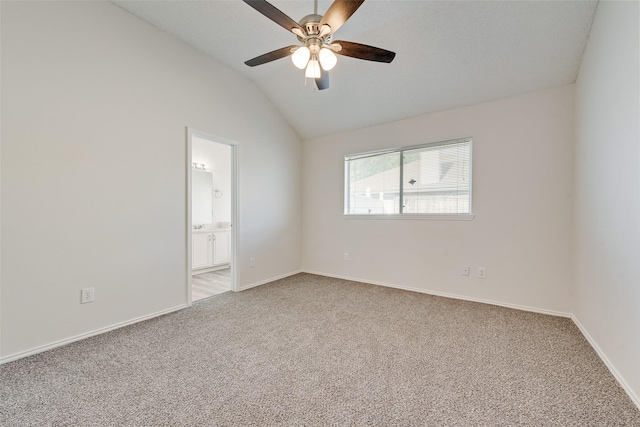 1326 Rosewood Ln, Lancaster, TX 75146 - empty room with light carpet, ceiling fan, lofted ceiling, and baseboards