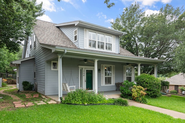 504 Hilltop Pl, Joshua, TX 76058 - bungalow-style home with a ceiling fan, a porch, and a shingled roof