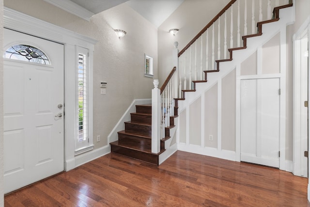 504 Hilltop Pl, Joshua, TX 76058 - entrance foyer with wood finished floors, stairway, and baseboards