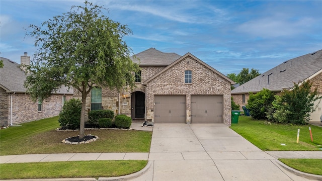 583 Louder Way, Fate, TX 75087 - french country inspired facade featuring brick siding, driveway, an attached garage, and a front yard