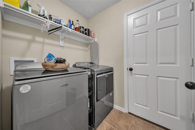 583 Louder Way, Fate, TX 75087 - laundry area with washing machine and dryer, tile patterned floors, and baseboards