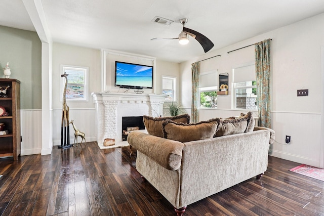 2704 Travis Ave, Fort Worth, TX 76110 - living room featuring a ceiling fan, hardwood / wood-style flooring, and healthy amount of natural light