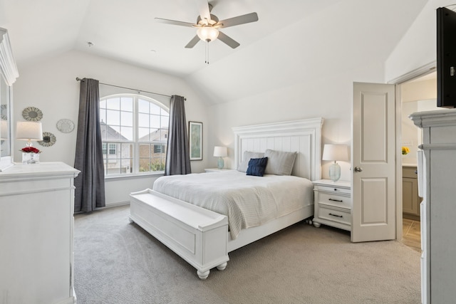 984 Mikaela Dr, Allen, TX 75013 - bedroom with light carpet, vaulted ceiling, and a ceiling fan