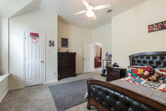 1528 Mill Creek Dr, Desoto, TX 75115 - bedroom featuring carpet, baseboards, vaulted ceiling, and a ceiling fan