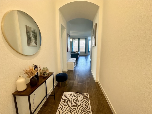 10029 Denali Dr, Little Elm, TX 75068 - corridor featuring dark wood-type flooring, baseboards, and arched walkways