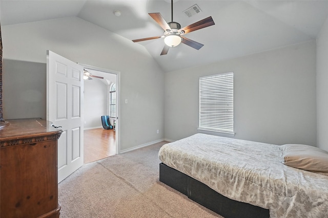 315 Hudson Falls Dr, Arlington, TX 76002 - carpeted bedroom with vaulted ceiling, ceiling fan, and baseboards