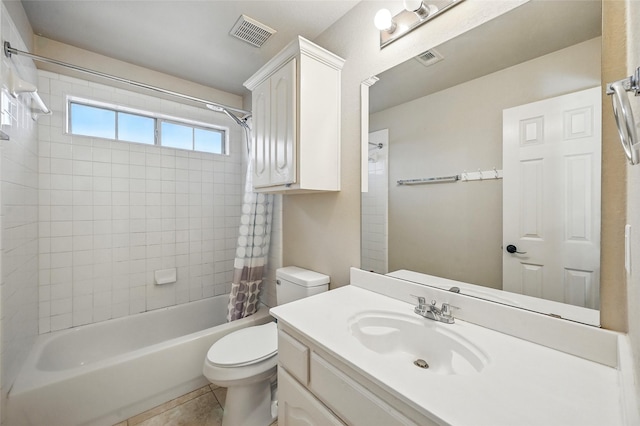 315 Hudson Falls Dr, Arlington, TX 76002 - bathroom with toilet, shower / bathtub combination with curtain, vanity, and tile patterned floors