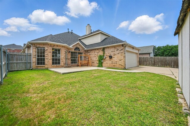 315 Hudson Falls Dr, Arlington, TX 76002 - rear view of property with brick siding, driveway, a garage, a chimney, and a shingled roof