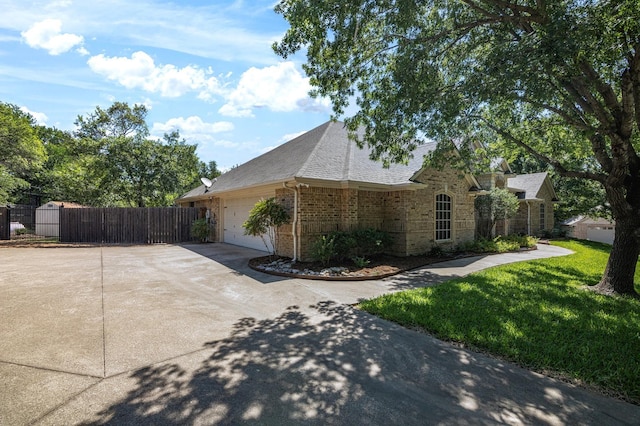 240 Lakeside Oaks Cir, Lakeside, TX 76135 - view of home's exterior featuring concrete driveway, a garage, brick siding, a shingled roof, and stone siding