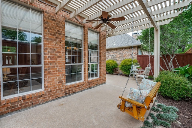 5909 La Cumbre Dr, Mckinney, TX 75072 - view of patio / terrace featuring a pergola and a ceiling fan