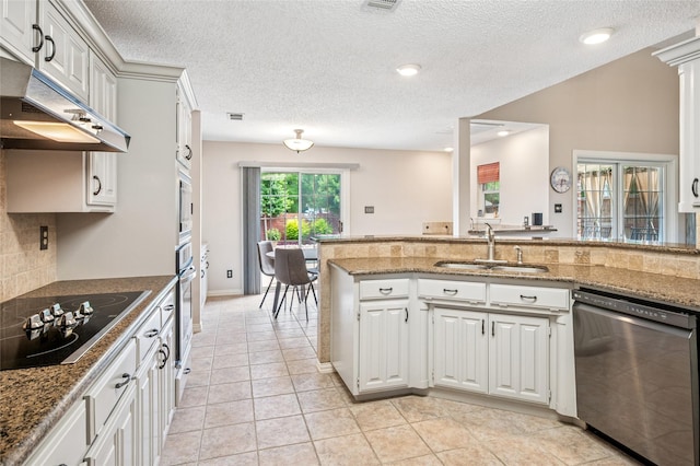 928 Rush Creek Rd, Keller, TX 76248 - kitchen with appliances with stainless steel finishes, a sink, decorative backsplash, extractor fan, and a textured ceiling