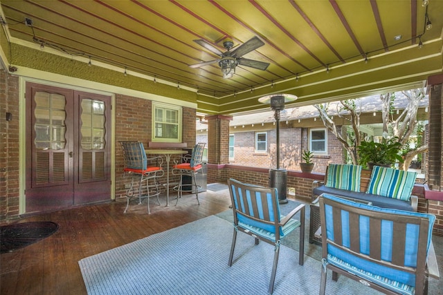 2220 Mistletoe Blvd, Fort Worth, TX 76110 - view of patio / terrace with a ceiling fan, french doors, and an outdoor hangout area