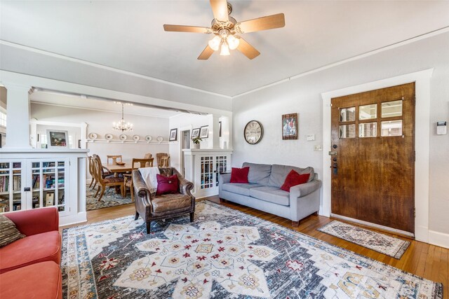 2220 Mistletoe Blvd, Fort Worth, TX 76110 - living area featuring a chandelier, wood finished floors, and ceiling fan