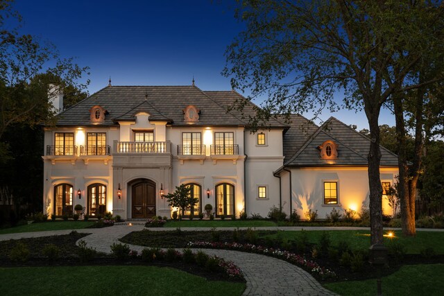 1481 Post Oak Trl, Southlake, TX 76092 - view of front of house featuring a balcony, stucco siding, french doors, and a front yard
