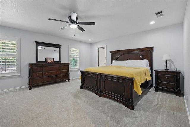 201 Wilson St, Whitesboro, TX 76273 - bedroom featuring baseboards, carpet floors, recessed lighting, and ceiling fan