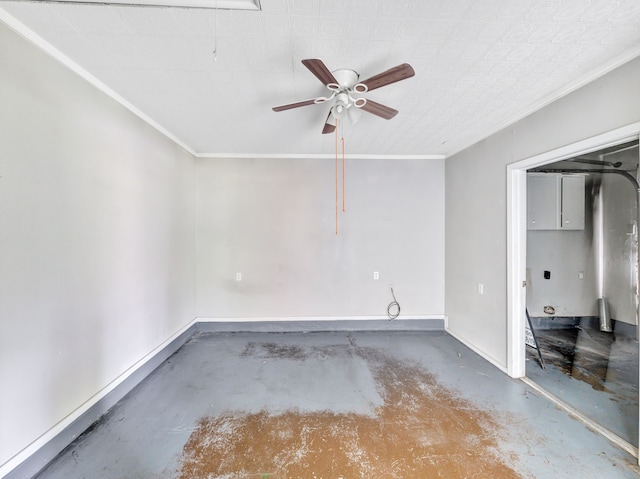 13439 Challaburton, Farmers Branch, TX 75234 - empty room with unfinished concrete flooring, crown molding, ceiling fan, and baseboards