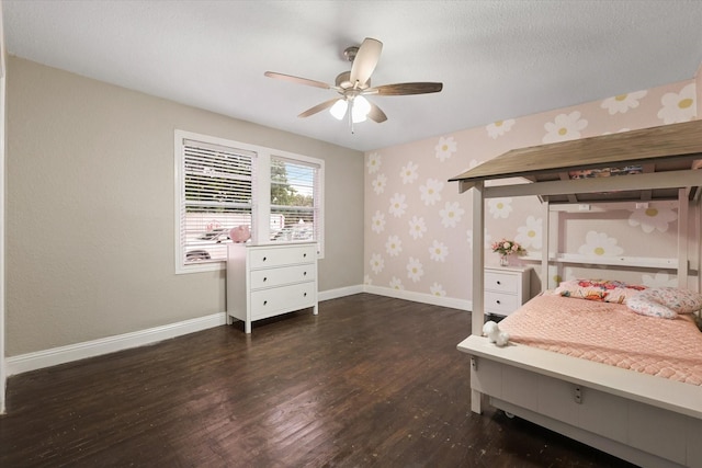 3200 Haltom Rd, Haltom City, TX 76117 - bedroom with wood finished floors, baseboards, a ceiling fan, and wallpapered walls
