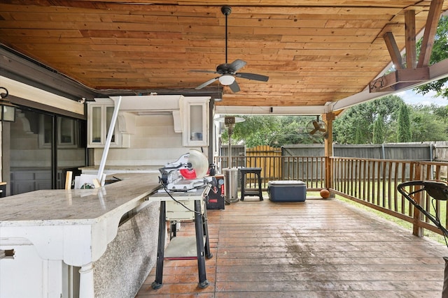 3200 Haltom Rd, Haltom City, TX 76117 - wooden terrace featuring a fenced backyard and a ceiling fan