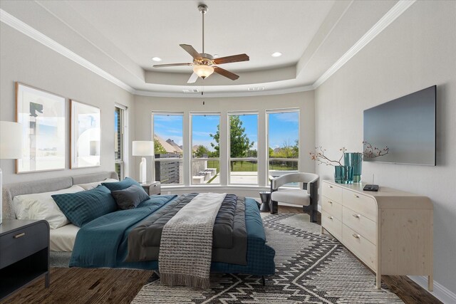 1211 Logan Trl, Lucas, TX 75002 - bedroom featuring a tray ceiling, ornamental molding, recessed lighting, ceiling fan, and baseboards