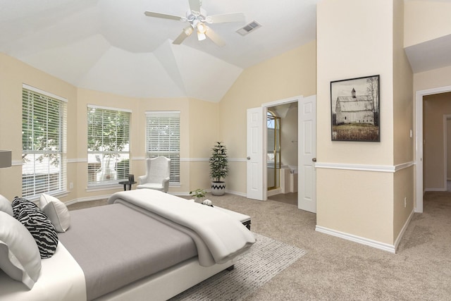 3010 Partridge Ln, Mckinney, TX 75072 - bedroom with light carpet, vaulted ceiling, and a ceiling fan