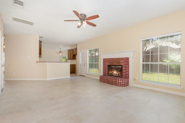 3010 Partridge Ln, Mckinney, TX 75072 - unfurnished living room featuring ceiling fan, baseboards, and a fireplace