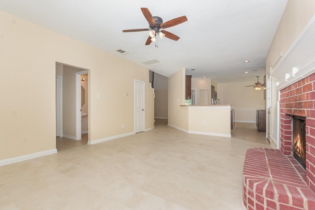 3010 Partridge Ln, Mckinney, TX 75072 - unfurnished living room with a ceiling fan, a fireplace, baseboards, and recessed lighting