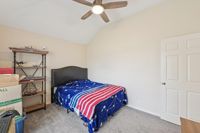 711 Mason Ln, Waxahachie, TX 75167 - carpeted bedroom with vaulted ceiling, baseboards, and ceiling fan