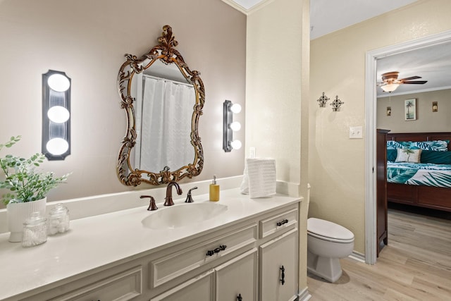 1407 S Alamo Rd, Rockwall, TX 75087 - bathroom featuring vanity, toilet, wood finished floors, crown molding, and connected bathroom
