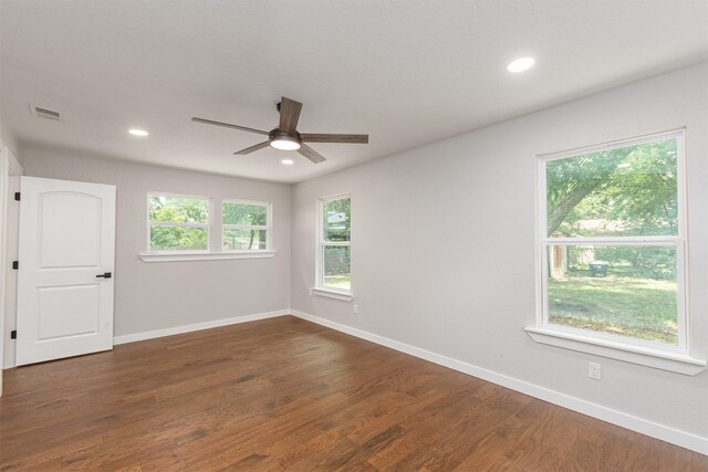 1024 Tower St, Canton, TX 75103 - spare room with a ceiling fan, dark wood-style floors, baseboards, and recessed lighting
